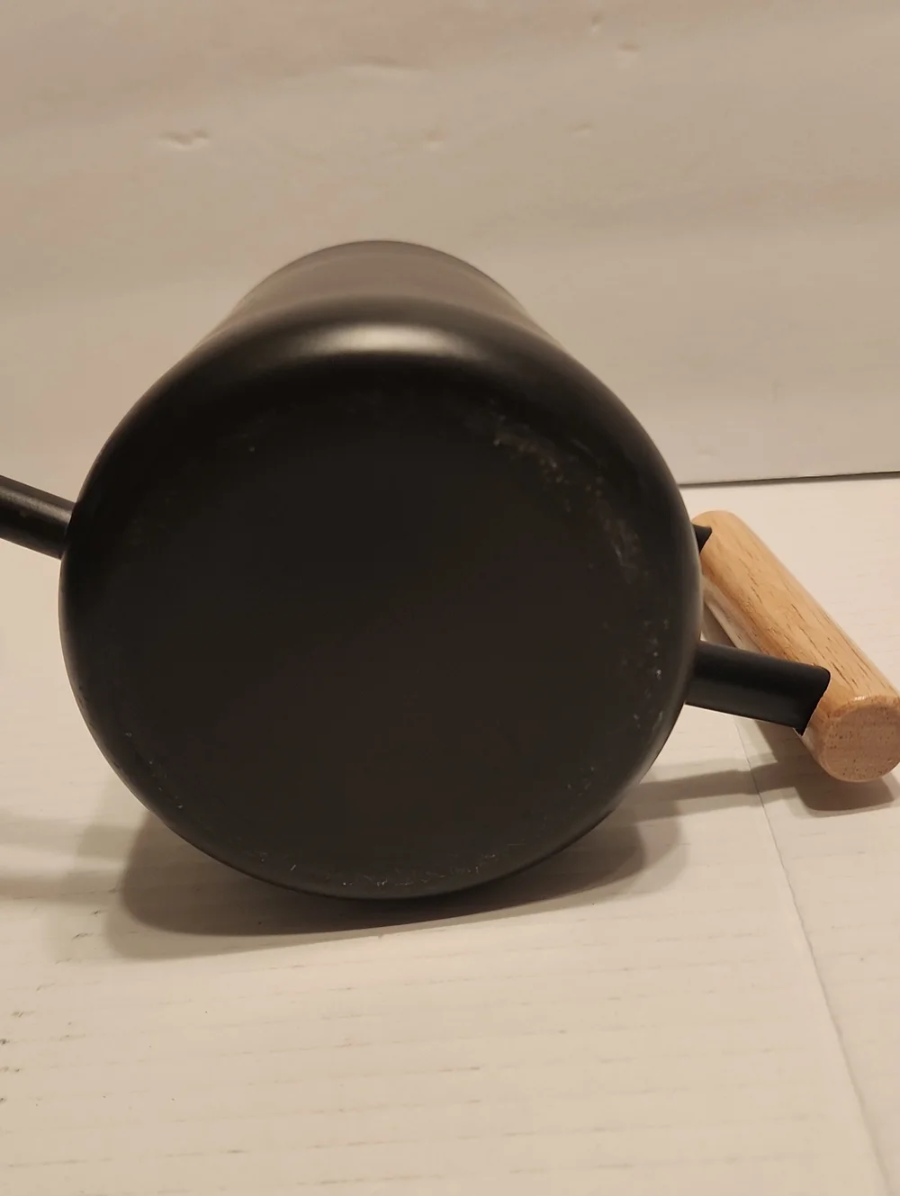 Black Gooseneck Watering Can Or Pitcher W/ Wood Handle - Modern Long Spout